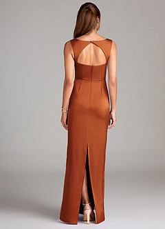 Azazie Flori Bridesmaid Dresses Cinnamon Sheath Side Slit Stretch Satin Dress image2