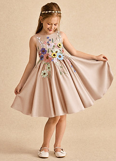 Azazie Prima vestidos de niña de las flores Vestido Rosa Inglesa de Satin Mate de Línea A con Lazo image3