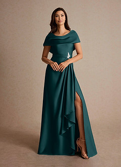Azazie Branford Mother of the Bride Dresses Pine A-Line Pleated Stretch Satin Dress image7