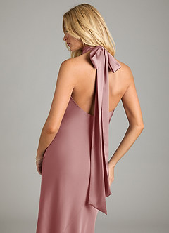 Azazie Velli Bridesmaid Dresses Dusty Rose Mermaid High Neck Stretch Satin Dress image2
