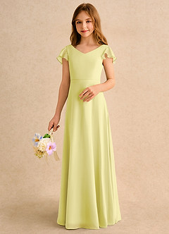 Azazie Nari Girls Formal 플라워 걸 드레스 A라인 슬리브 있는 쉬폰 플로어 길이 드레스 image4