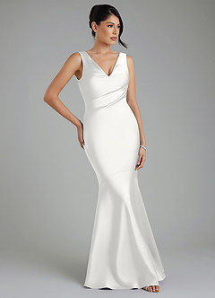 Azazie Monica Bridesmaid Dresses White Mermaid Pleated Stretch Satin Dress image6