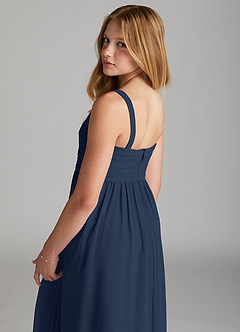 Azazie Chanel Junior Vestido de Azul Marino Oscuro de Gasa de Corte en A con Escote de Corazón image5