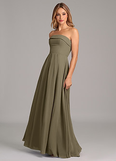 Azazie Lucienne Brudtärnklänningar Klänning av A-Linje i Chiffong Axelbandslös Pilgrön Konvertibel image4