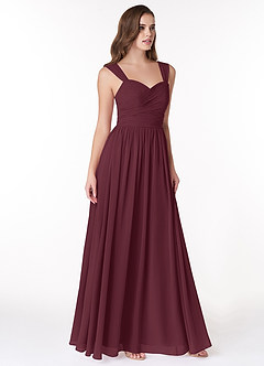 Azazie Zapheira Jurken voor bruidsmeisjes Jurk van Chiffon met A-Lijn Ruches Cabernet image4