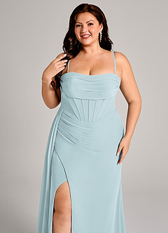 Azazie Amyra Jurken voor bruidsmeisjes Converteerbaar Jurk van Chiffon met Kolom Off the Shoulder De Nevel image10