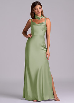Azazie Yazmine Final Sale Dusty Sage Mermaid Pleated Stretch Satin Dress image3