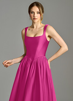 Azazie Verina Robes de demoiselle d'honneur Robe Trapèze en Satin extensible Plissée Fuchsia image2