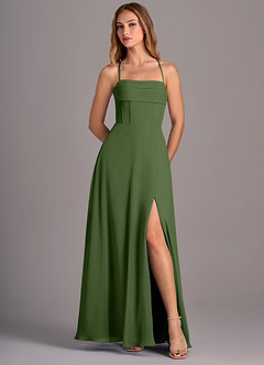 Azazie Carolyn Bridesmaid Dresses Olive A-Line Pleated Chiffon Dress image5