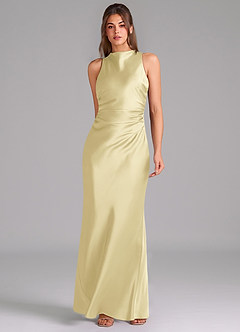 Azazie Evadne Brudtärnklänningar Klä av Tubklänning i Stretch Satin Plisserad Citronsorbet image3