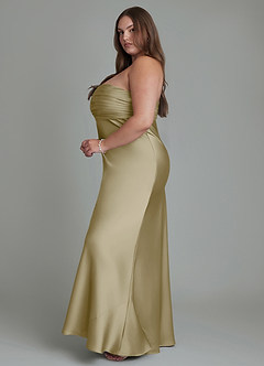 Azazie Saylor Brautjungfernkleider Meerjungfrau-Linie Schulterfrei Stretch-Satin Kleid Moosgrün image14