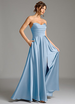 Azazie Ayla Robes de demoiselle d'honneur Robe Trapèze en Satin extensible Corset Poudre Bleue image6