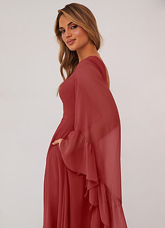 Barbie ♥ Azazie Bridesmaid Dresses Rust A-Line Long Sleeve Chiffon Dress image6