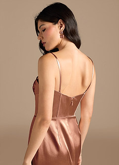 Azazie Lynden Bridesmaid Dresses Bronzer Sheath Off the Shoulder Metallic Satin Convertible Dress image10