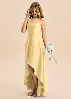 Azazie Eirlys Junior Robe Trapèze en Satin extensible Plissée Beurre image3