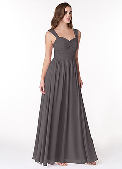 Azazie Zapheira Bridesmaid Dresses Steel Grey A-Line Ruched Chiffon Dress image4