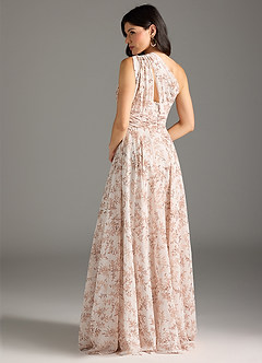 Azazie Charlize Jurken voor bruidsmeisjes Jurk van Chiffon met A-Lijn One-Shoulder Roze Varen Bloemen image2