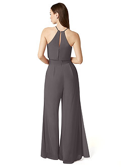 Azazie Kenzi Bridesmaid Dresses Steel Grey Pleated Chiffon Jumpsuit image2