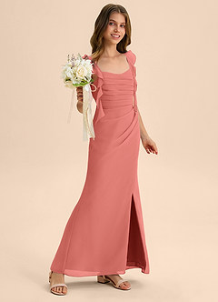 Azazie Jessamine Junior 인어 스윗하트 네크라인 쉬폰 플로어 길이 주니어 신부 들러리 드레스 image4