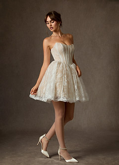 Azazie Clover Vestidos de novia Vestido de Blanco Diamante Nude de Encaje de Corte Princesa con Sin tirantes image3