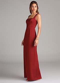 Azazie Flori Bridesmaid Dresses Pomegranate Sheath Side Slit Stretch Satin Dress image4