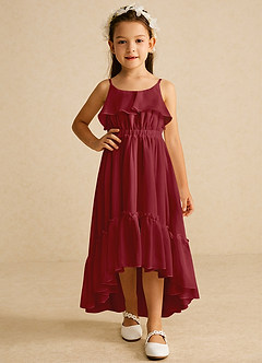 Azazie Karmen Flower Girl Dresses Pomegranate A-Line Ruched Chiffon Dress image5