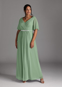 Azazie Tricia Mother of the Bride Dresses Matcha A-Line V-Neck Pleated Chiffon Dress image8