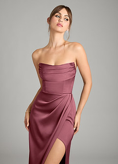 Azazie Johana Vestidos de damas de honor Vestido de Rosa Del Desierto de Satén Elástico de Corte Sirena Convertible con Vestidos sin tirantes image2