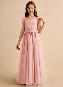 Azazie Yuna Junior Formal Abiti da Ragazza di Fiori Abito A-Line in Tulle a Spalla Scoperta Rosetta image6