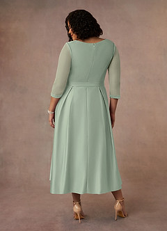Azazie Maritza Mother of the Bride Dresses Dusty Sage A-Line Pleated Matte Satin Dress image9