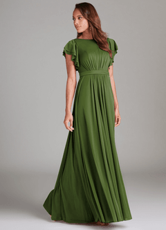 Azazie Daphne Modest Bridesmaid Dresses A-Line Ruched Mesh Floor-Length Dress image3