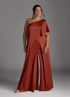 Azazie Hagretta Mother of the Bride Dresses Terracotta Jumpsuit/Pantsuit Stretch Satin Dress image9