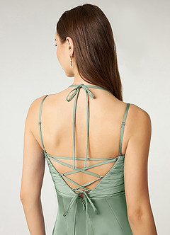 Azazie Desi Brautjungfernkleider Etui Halter Korsett Stretch-Satin Kleid Matcha image3