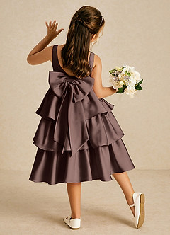 Azazie Margery Flower Girl Dresses Ganache A-Line Bow Stretch Satin Dress image1