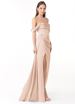 Azazie Amyra Vestidos de damas de honor Vestido de Rosa Rubor de Satén Elástico de Corte Recto Convertible con Vestidos sin tirantes image5