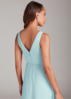 Azazie Nelly Bridesmaid Dresses Sea Glass A-Line Pleated Chiffon Dress image7