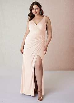 Azazie Leandra Bridesmaid Dresses Blushing Pink Mermaid V-Neck Pleated Mesh Dress image8
