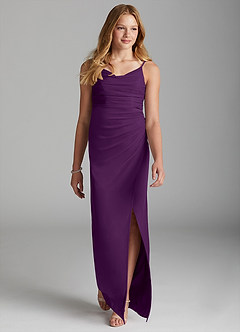 Azazie Deandra Junior Grape Sheath Mesh Dress image3