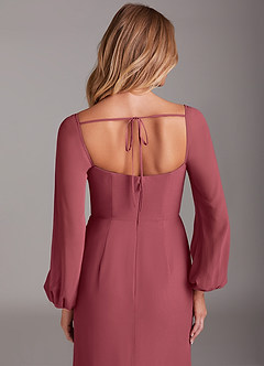 Azazie Charissa Bridesmaid Dresses Merlot Sheath Long Sleeve Chiffon Dress image2