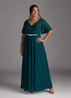 Azazie Tricia Kleider für die Brautmutter A-Linie V-Hals Gefaltet Chiffon Kleid Kiefer image10
