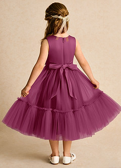 Azazie Miracle Robe Demoiselle D'honneur Fillette Robe Trapèze en Mat Satiné Arc Mûre image2