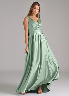Azazie Kora Robes de demoiselle d'honneur Robe Trapèze en Satin extensible Plissée Agave image4