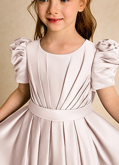 Azazie Miriam Flower Girl Dresses Rose Petal Ball-Gown Pleated Matte Satin Dress image8
