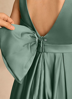 Azazie Cali Blumenmädchenkleider A-Linie Schleifen Matte Satin Kleid Eukalyptus image7