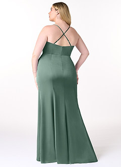 Azazie Marzia Bridesmaid Dresses Eucalyptus Sheath Cowl Pleated Stretch Satin Dress image8