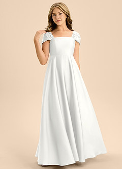 Azazie Rowena Junior White A-Line Bow Stretch Satin Dress image4