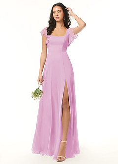 Azazie Bondi Bridesmaid Dresses Candy Pink A-Line Ruffled Chiffon Dress image2