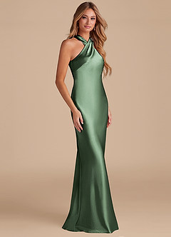 Azazie Doretta Bridesmaid Dresses Eucalyptus Mermaid Bow Metallic Satin Dress image5