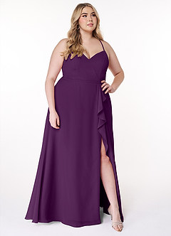 Azazie Naeem Bridesmaid Dresses Grape A-Line V-Neck Ruffle Chiffon Dress image9