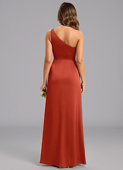 Azazie Phaedra Bridesmaid Dresses Rust A-Line One Shoulder Stretch Satin Dress image2